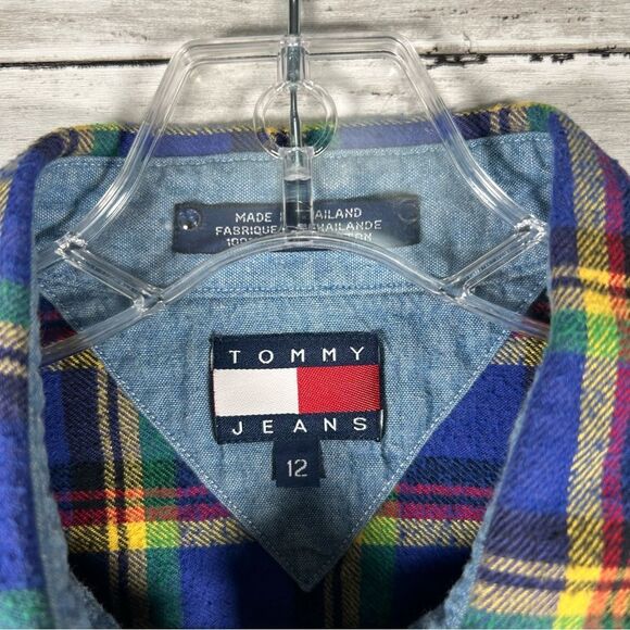 Tommy Hilfiger Women’s Blue Plaid Cotton Flannel Snap Sz 12 - Picture 3 of 8